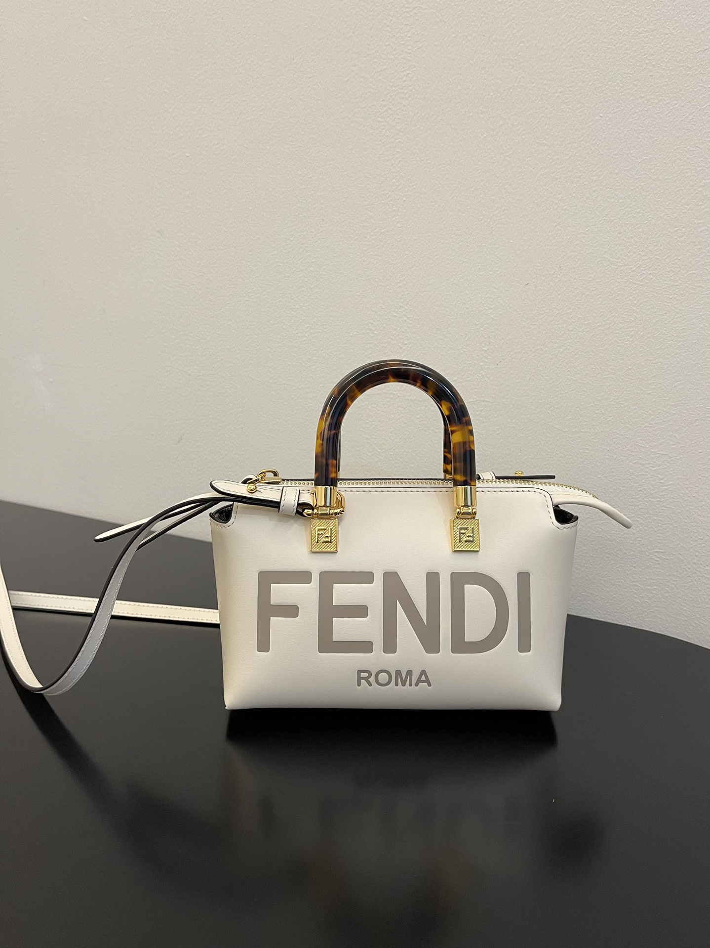 Fendi Mini By The Way Leather Boston Shoulder Bag White